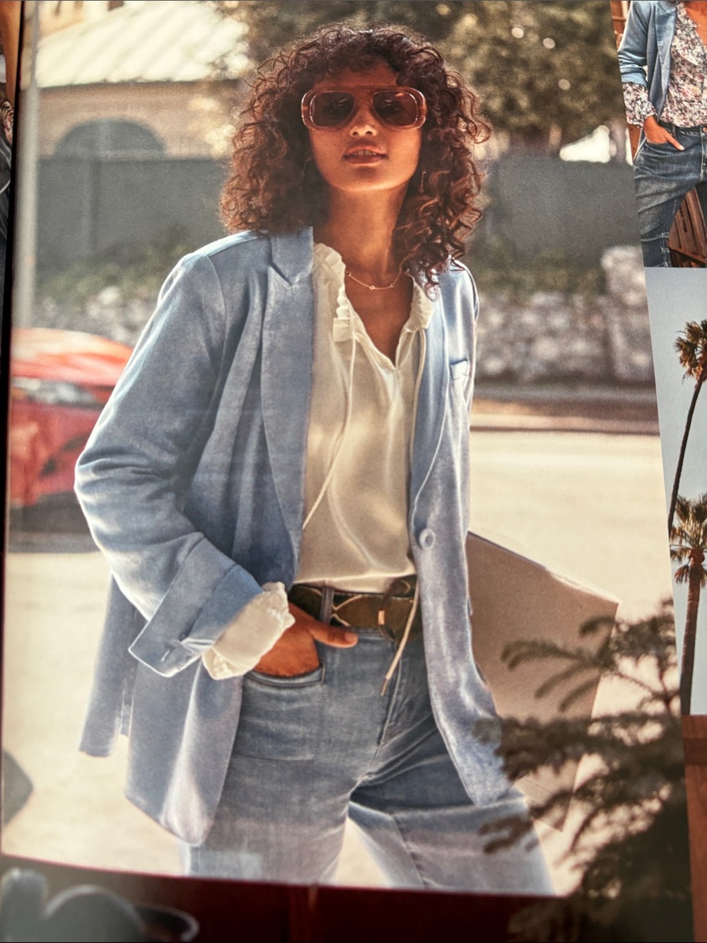 CAbi Velvet Blazer in Light Blue